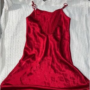 90’s-VINTAGE-Sexy-Red heart Silk-Slip Dress-